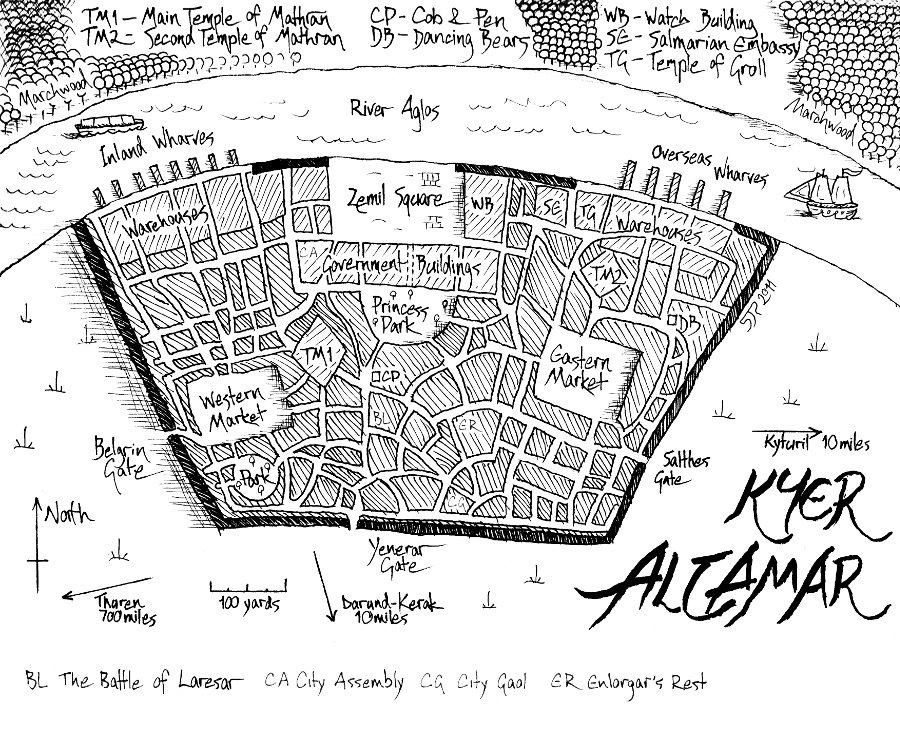 Map of Kyer Altamar, capital of Centador